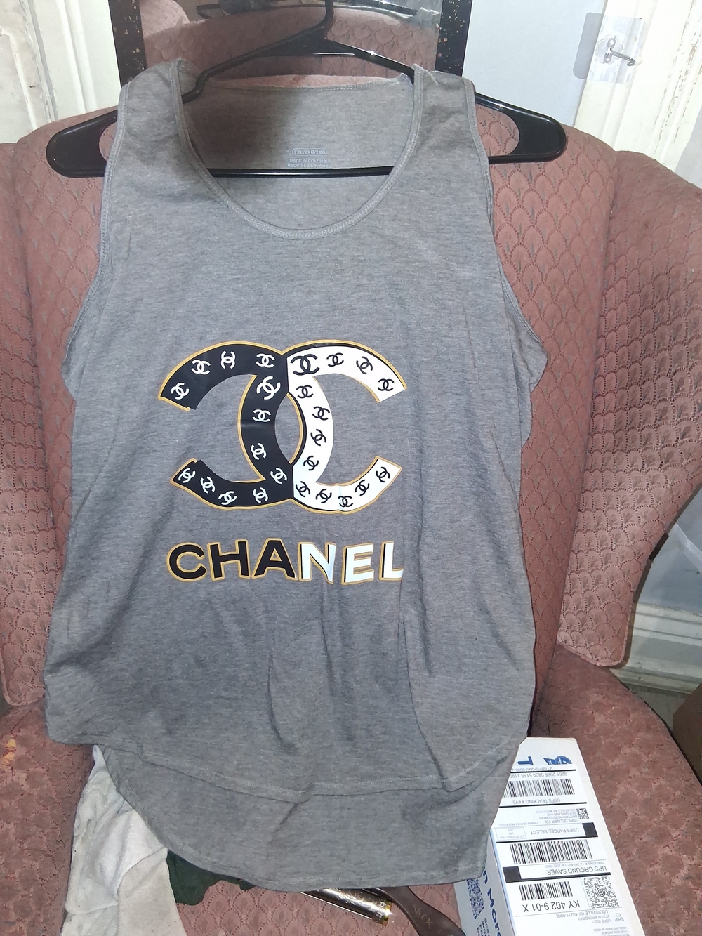 Chanel Vintage Grey Racerback Tank Top-Brand New Womens Size 2XL